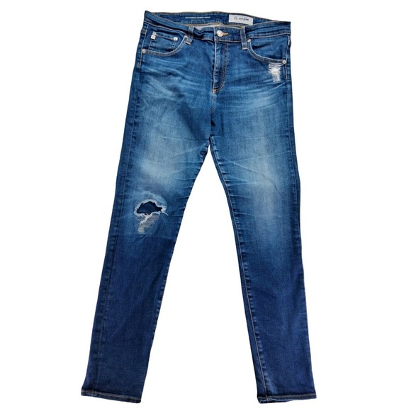 Ag Adriano Goldschmied Denim - AG Farrah Skinny Ankle Jeans Womens 31R Blue Mid Rise Distressed Stretch Denim